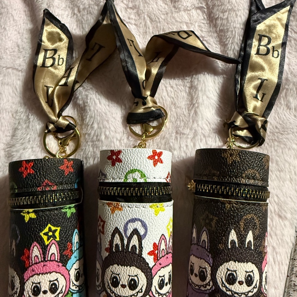 LOT OF 3 LABUBU INSPIRED LIPSTICK OR COIN Holders- Black, White, Brown 2x4inches